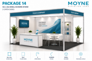 Package 14 – 4m x 3m Shell Scheme Stand – 2 Open Sides