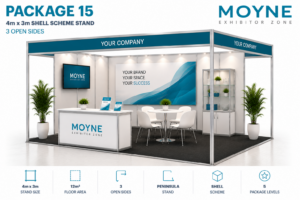 Package 15 – 4m x 3m Shell Scheme Stand – 3 Open Sides