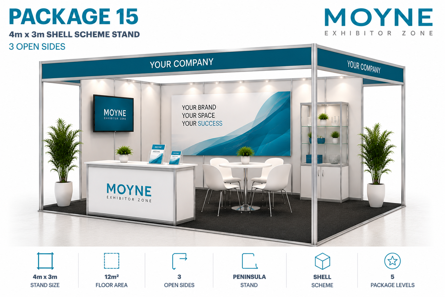 Package 15 – 4m x 3m Shell Scheme Stand – 3 Open Sides
