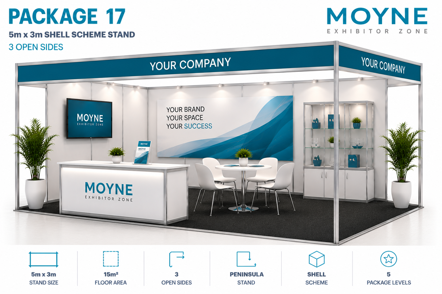 Package 18 – 4m x 4m Shell Scheme Stand – 2 Open Sides