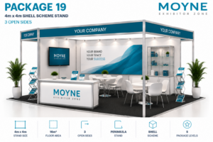 Package 19 – 4m x 4m Shell Scheme Stand – 3 Open Sides