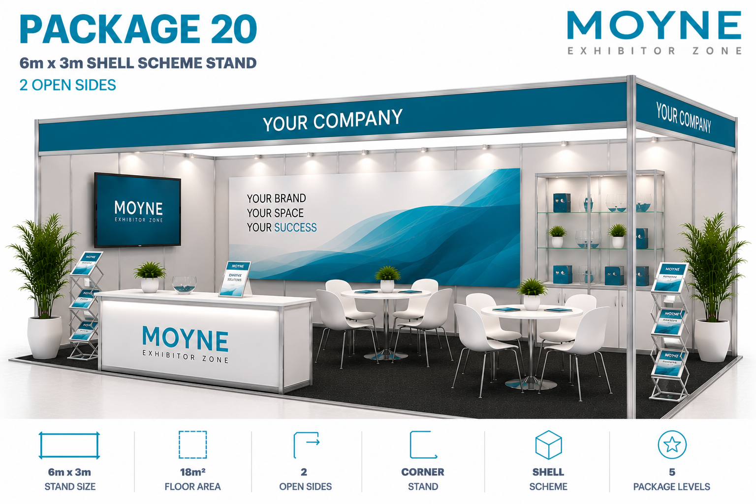 Package 20 – 6m x 3m Shell Scheme Stand – 2 Open Sides