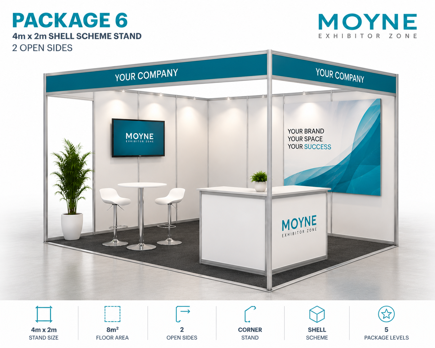 Package 6 – 4m x 2m Shell Scheme Stand – 2 Open Sides