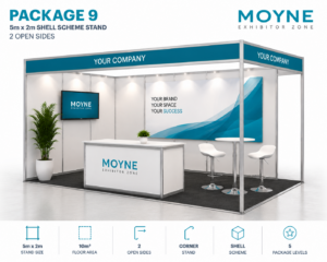 Package 9 – 5m x 2m Shell Scheme Stand – 2 Open Sides